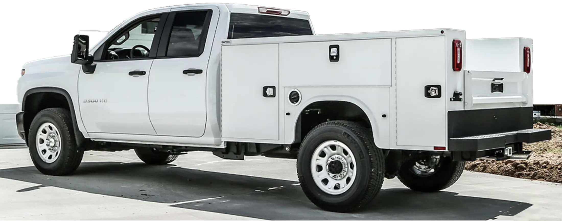 Silverado 3500HD with enclosed Knapheide KUV utility body, rear detail view